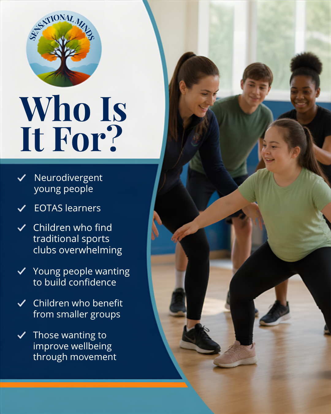 Who is it for? Neurodivergent young people, EOTAS learners, children who find traditional sports clubs overwhelming, young people wanting to build confidence, children who benefit from smaller groups, and those wanting to improve wellbeing through movement.