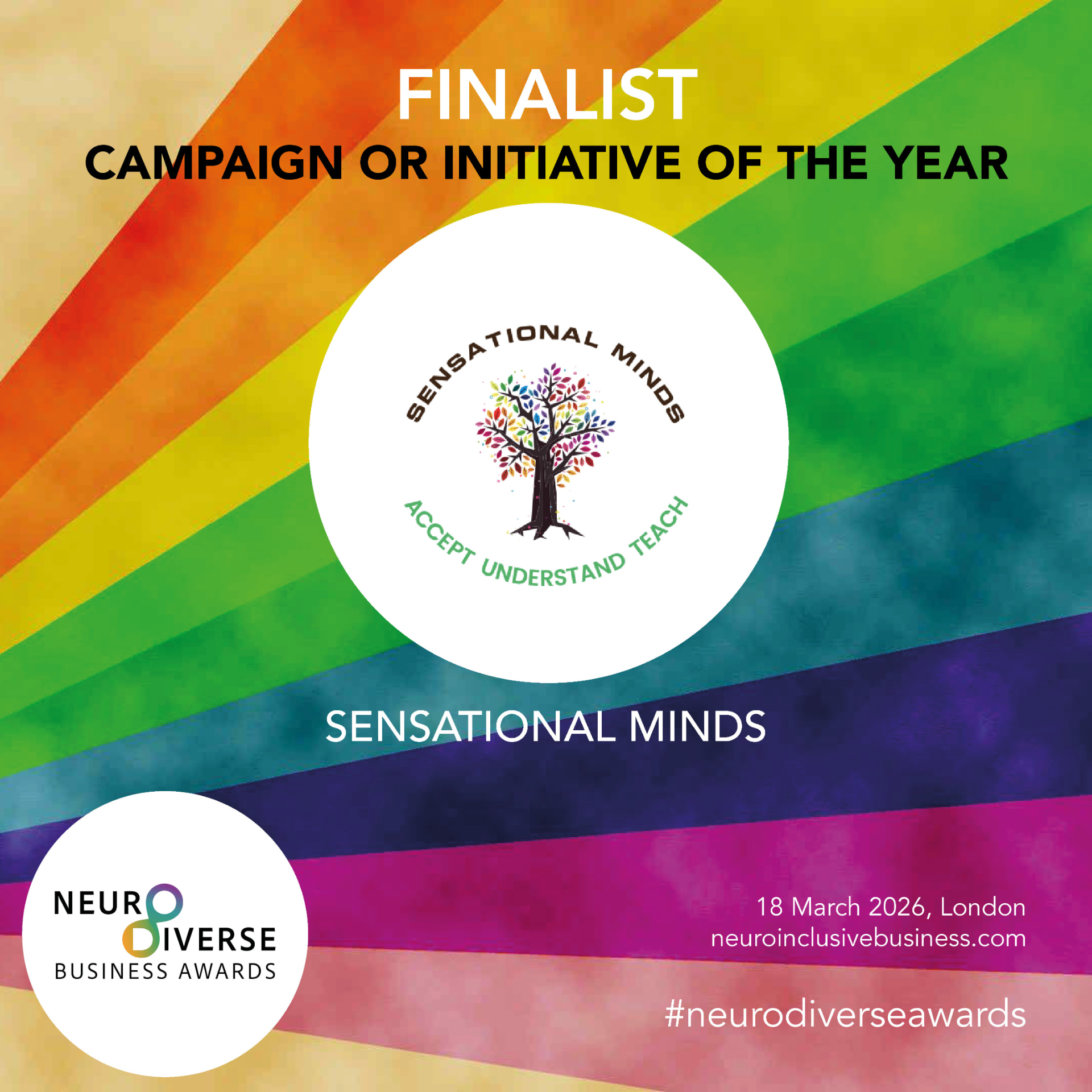 Neurodiverse Business Awards 2026 finalist graphic for Sensational Minds in the Campaign or Initiative of the Year category